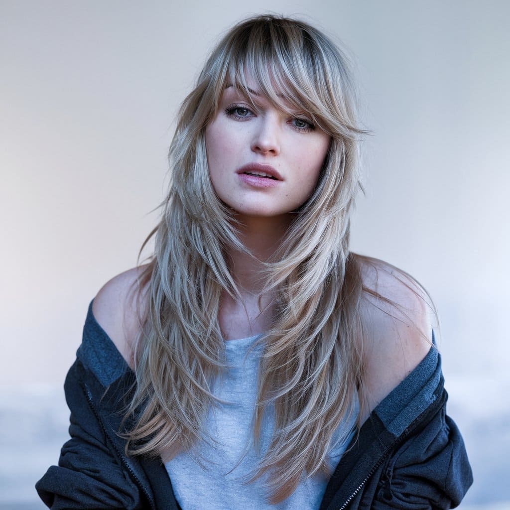 Shaggy Layers with Side Swept Bangs