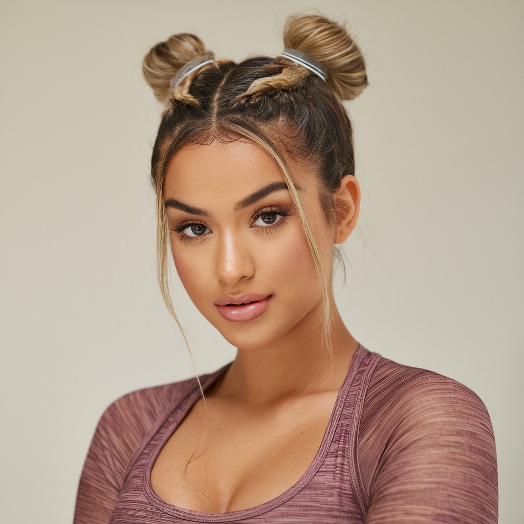 Double Bun Style with Rubber Bands