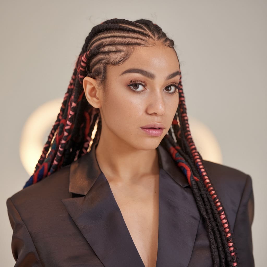 All-Back Cornrows with Colorful Extensions