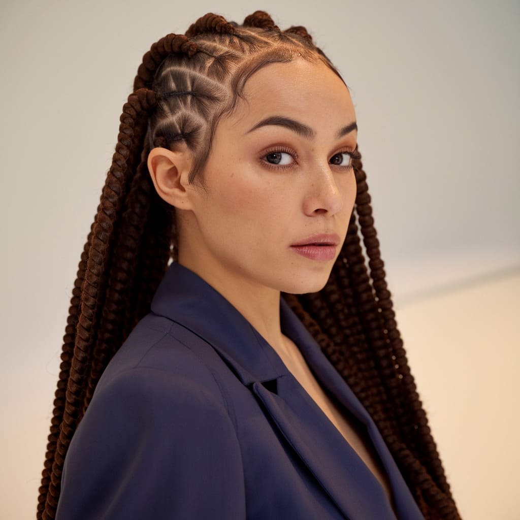 All-Back Cornrows with Curved Parts