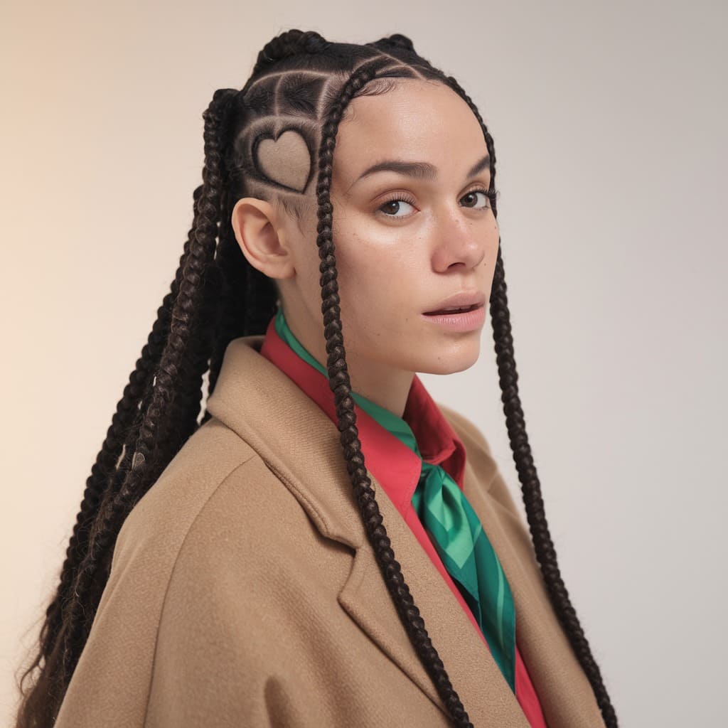 All-Back Cornrows with Heart-Shaped Part