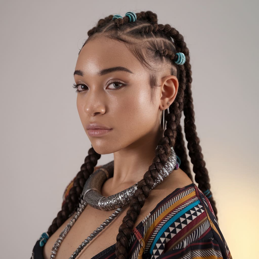 Chunky All-Back Cornrows with Tribal Beads