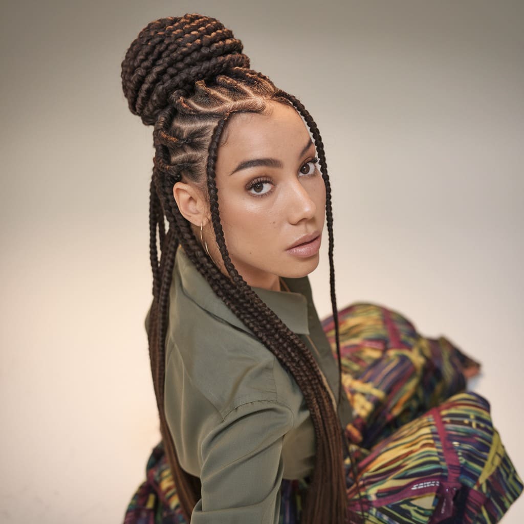 Cornrows with Braided High Bun